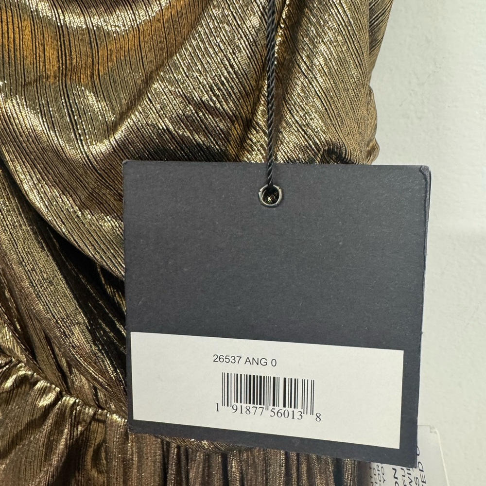 Mac Duggal Gold Asymmetrical Ruched Cocktail Gown - Picture 5 of 6